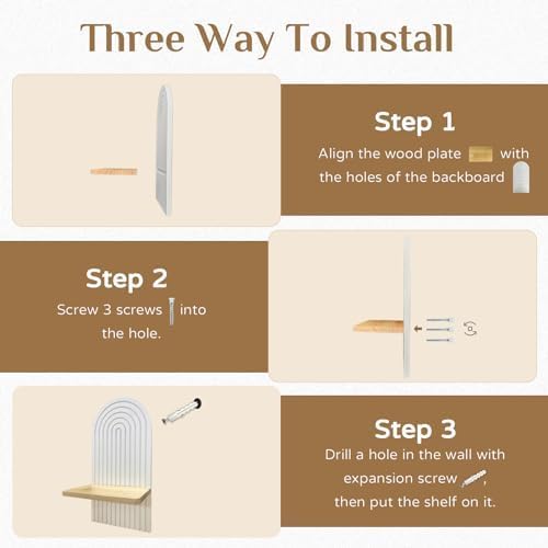 Boho Wall Candle Holder Decor: Mid Century Candle Sconces Set of 2 for Plants Pillar Candles - White Wood Modern Minimalist Arch Candle Shelf Bohemian Art Decor Beside Fireplace TV