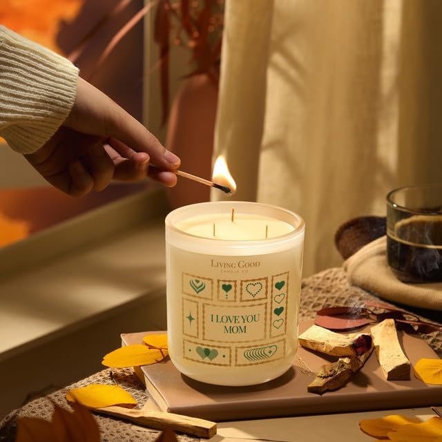 I Love You Mom – Personalized Pure Beeswax Candle – Palo Santo & Bergamot – Essential Oils for Stress and Anxiety Relief – Mother’s Day Aromatherapy Gift – 90+ Hour Burn