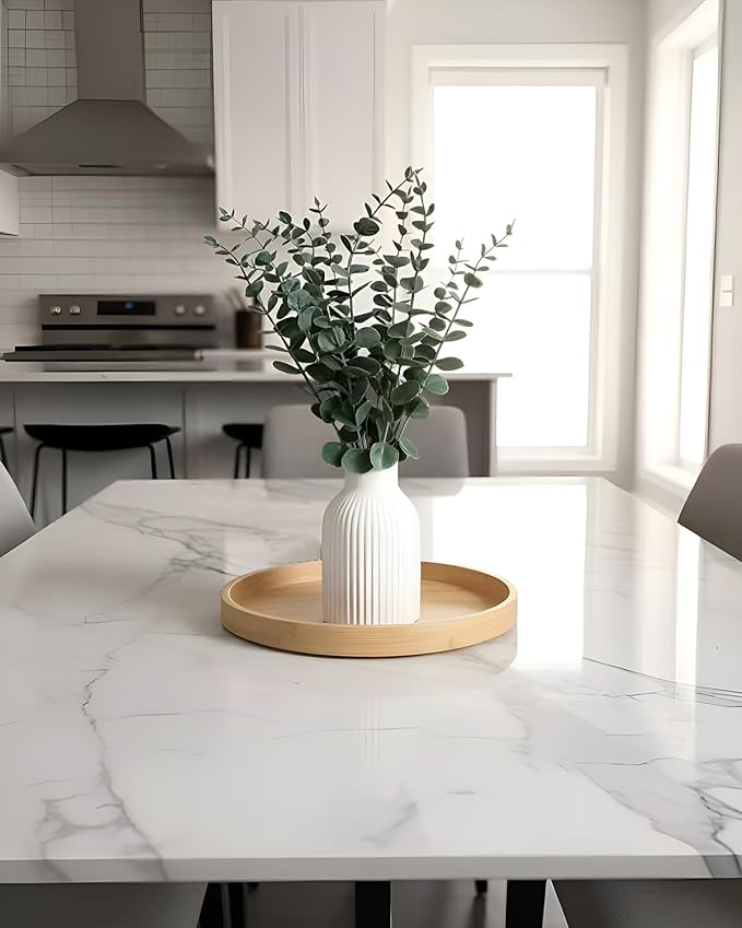 Faux Eucalyptus Stems in Ceramic Vase for Bathroom Counter Decor Artificial Eucalyptus Stems Decor for Coffee Table Fake Greenery Plants for Farmhouse Dining Table Centerpiece Decor