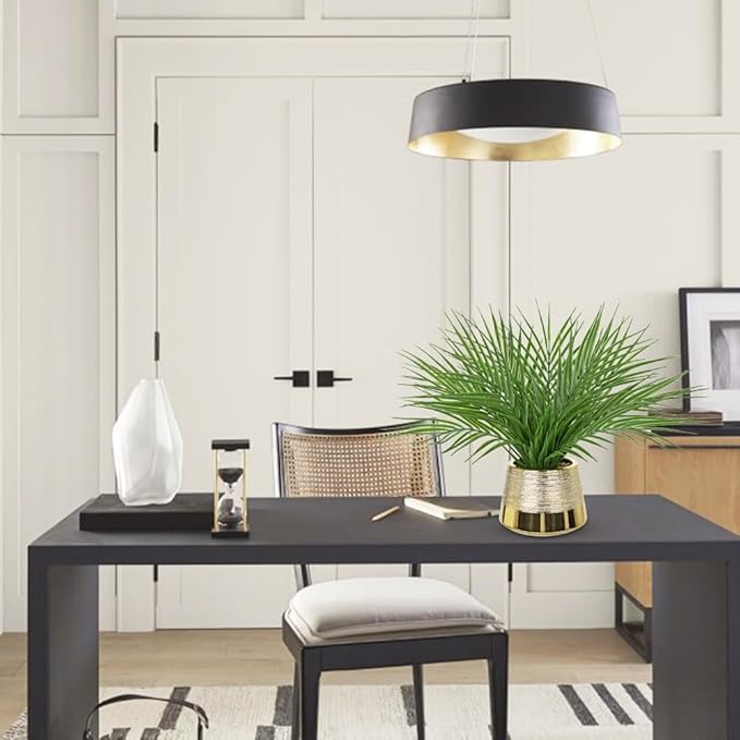 Briful Fake Plants Artificial Palm Leaf Plant in Gold Planter – 15’’ Tall Faux Tropical Greenery in Brushed Gold Pot for Modern Home Decor, Office Desk, Living Room, Shelf, Bathroom Decoration