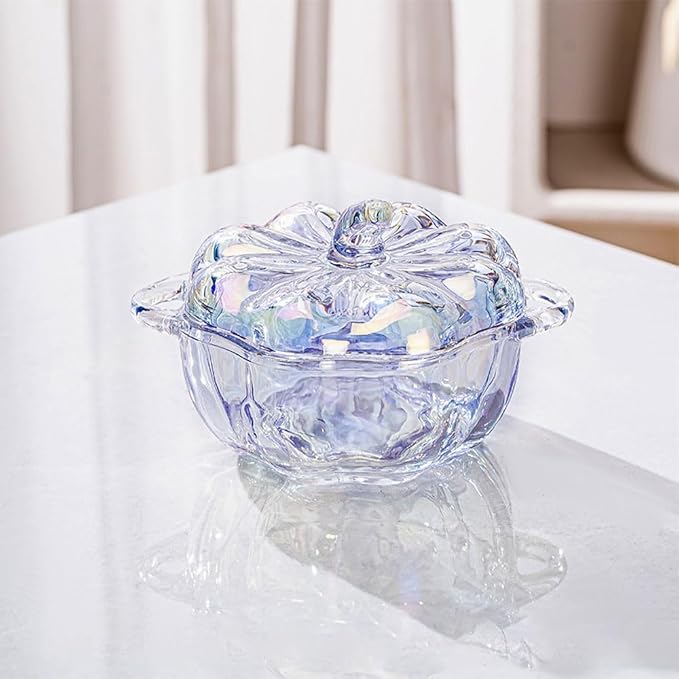 Crystal Glass Candy Jar with Lid,Glass Apothecary Jar Wedding Candy Buffet Jar Food Snack Bowl,Decorative Bowl for Home Decor
