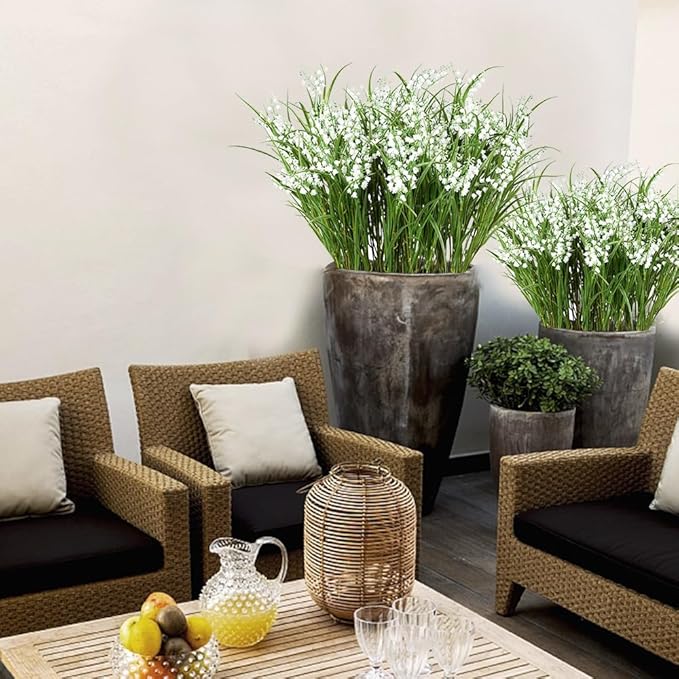 Melorca&Guilla Artificial Plants 6PCS 21.5“ Fake Tall Onion Grass,Faux Grass Plant,Artificial Greenery Shrubs Bushes for Garden Porch Window Box Shop Office Home Décor