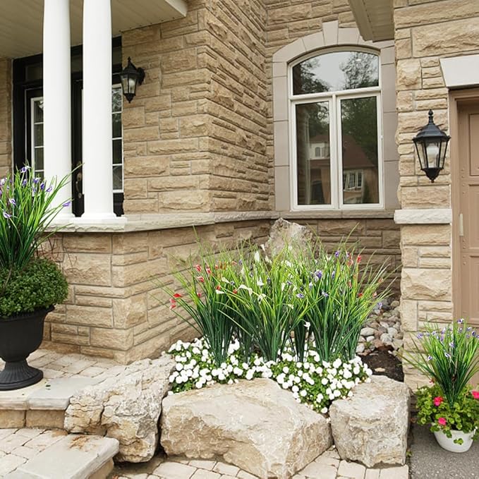 Melorca&Guilla Artificial Plants Outdoor 3PCS 23“ Fake Tall Grass,Faux Grass Plant,Artificial Greenery Shrubs Bushes for Garden Porch Window Box Shop Office Home Décor