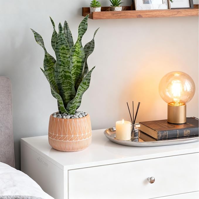 Artificial Realistic Snake Plant 17" with Concrete Pot Fake Snake Plants Sansevieria Greenery Faux Snake Plant for Home Office Living Room Housewarming Gifts Indoor Decor