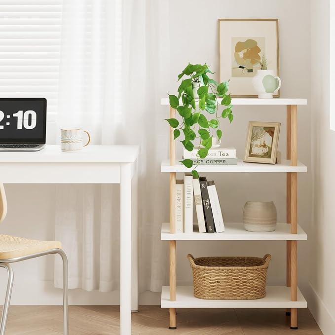 Mkono Fake Hanging Plants with Ceramic Pot, 25" Artificial Plants for Home Decor Indoor Faux Green Leaf Plant with Modern White Planter for Desk Shelf Bathroom Decoration (Pothos)