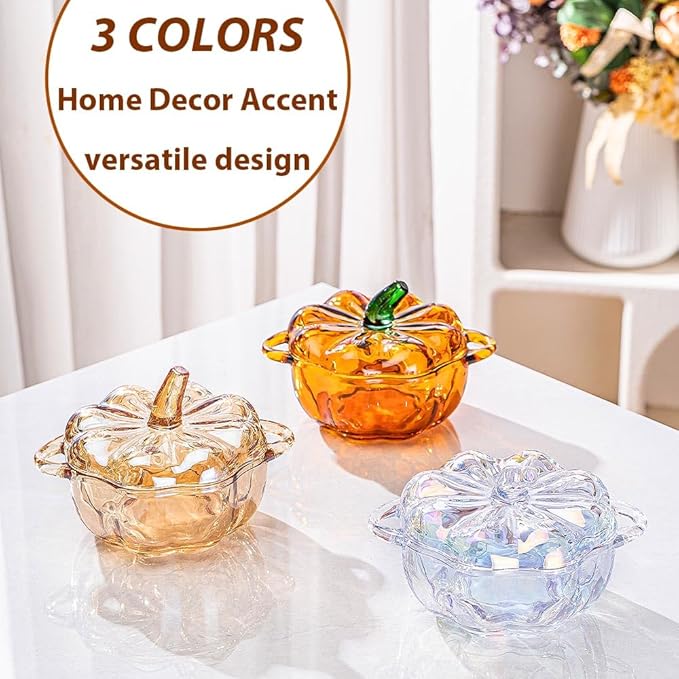 Pumpkin Shape Crystal Glass Candy Serves, Crystal Glassware, Perfect Storage & Decor,Thanksgiving Servers Dessert Plate Snack Bowl