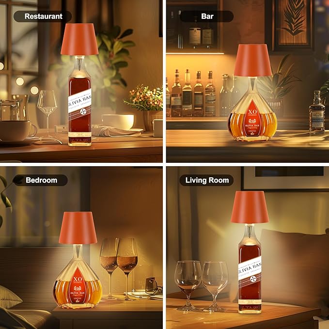 Wireless Bottle Lamp, 2025 New 3 Color Rechargeable Wine Bottle Lights for Bars Restaurants (Orange, 1PC)
