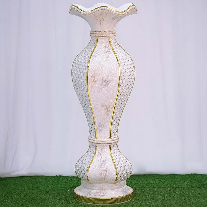 Efavormart 39" Shimmering Gold Glittered Marble Design Floor Flower Pot Vase with Pearls and Mirror Mosaic Embellishment
