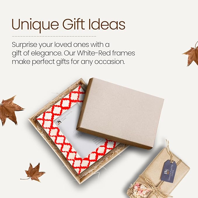 Handicrafts Home White & Red 4x6 Picture Frame, Handmade Bone Inlay Photo Frame for Wall & Tabletop Display, Moroccan Decorative Frame for Modern Farmhouse Boho Home Decor, Vintage Decor, Desk Shelf & Gallery Wall, Minimal Office Decor