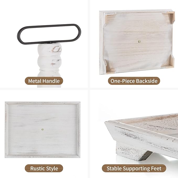 Hanobe Tiered Tray for Table Decor: Christmas 2 Tier Decorative Tray Stand for Coffee Bar - Large Rustic White Centerpiece Display Stands for Holiday - Wood for Kitchen Counter Decorations