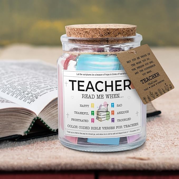 NewEleven Christmas Teacher Gifts For Women, Men - Teacher Christmas Gifts, Appreciation, Thank You Present, Inspiratonal Gift For Teachers From Student - Bible Verse Jar