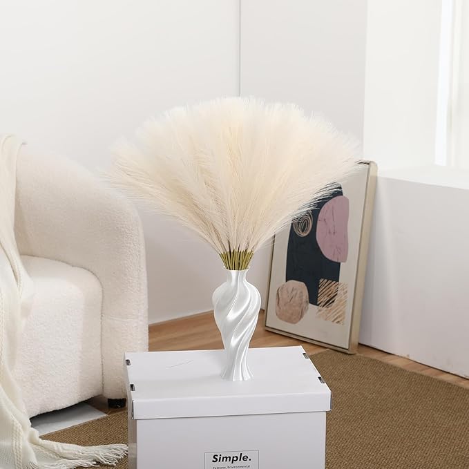 Faux Beige Pampas Grass - 30pcs 24 Inch Boho Home Decor, Artificial pompas Floral, Small Fake Pompous Grass for Table Centerpieces, Wedding and Baby Shower Decorations (Beige, 30 Pieces)