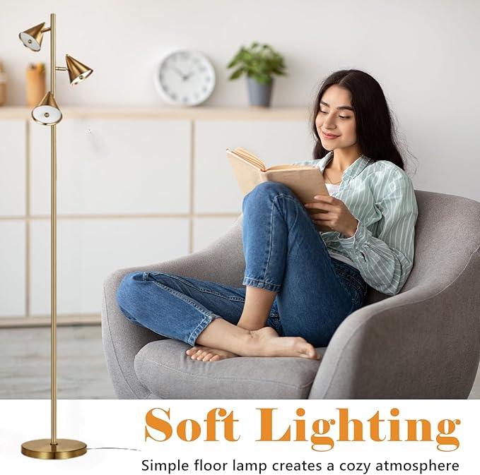 Tree Floor Lamp with Remote, Dimmable 3 Rotatable LED Lights, 5 Color Temperatures, 63" Modern Standing Lamp for Living Room, Bedroom, Office Reading Light (Bronze)