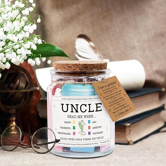 NewEleven Uncle Birthday Gifts - Christmas Gifts For Uncle, Funcle - Meaningful Present, Inspirational Gift For Uncles From Newphew, Niece, Kids - Bible Verse Jar