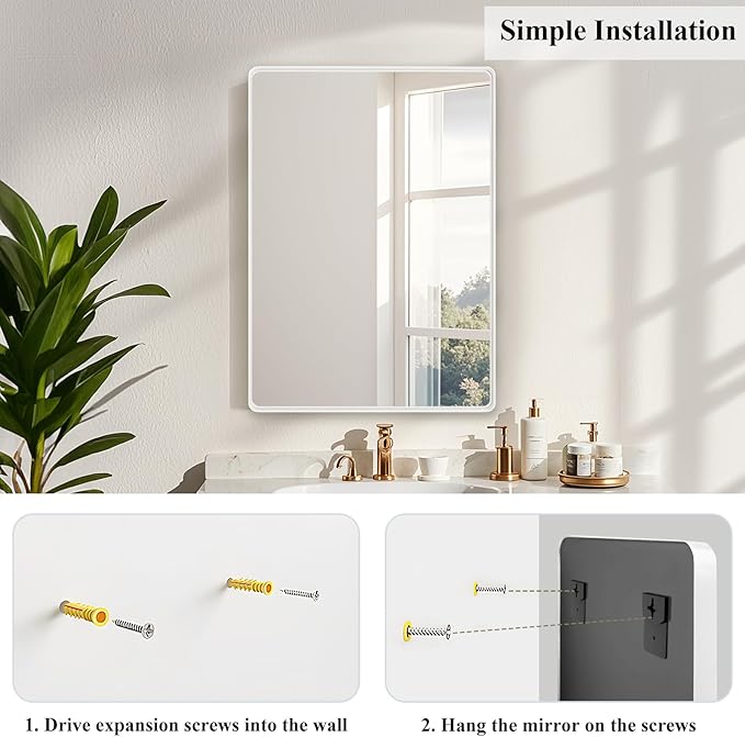 Fabuday Rectangle Bathroom Mirror - 24x32 Inch Over Sink Bathroom White Mirror for Wall, Aluminum Alloy White Frame Mirror for Living Room, Bedroom, Farmhouse, Entryway Decor