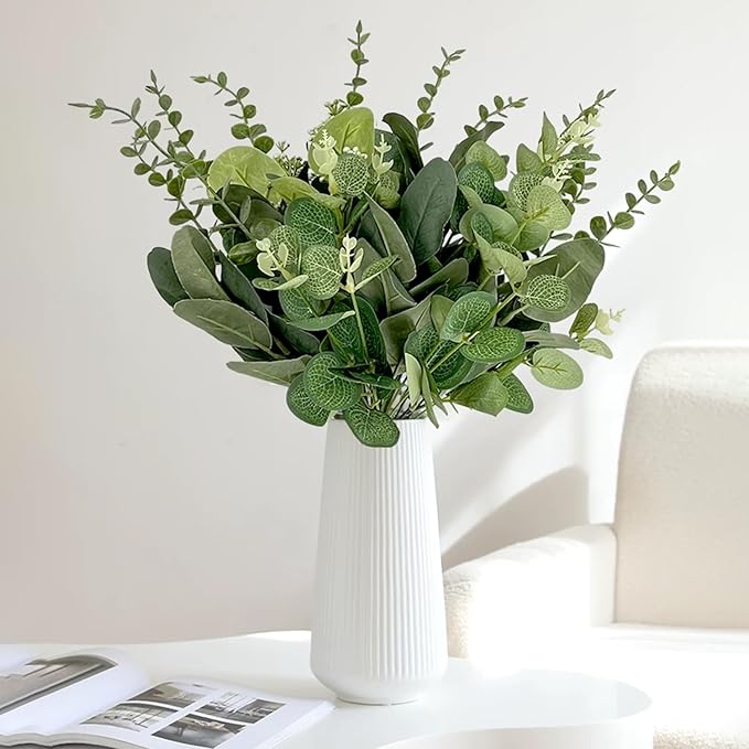 30 Pcs Eucalyptus Stems Bulk, 4 Kinds Mixed Artificial Silver Dollar Eucalyptus Greenery Branches for Wedding Centerpieces, Floral Arrangements, Vase Bouquet Home Decor