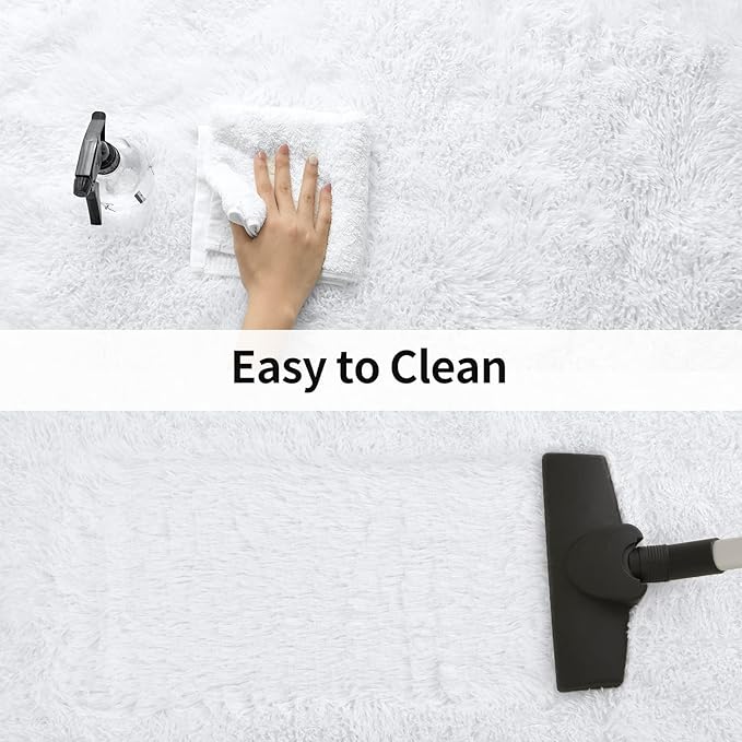 Merelax Soft Modern Indoor Shaggy Area Rug for Bedroom Livingroom Dorm Kids Room Home Decorative, Non-Slip Plush Fluffy Furry Fur Rugs Comfy Nursery Accent Floor Carpet 3x5 Feet, White