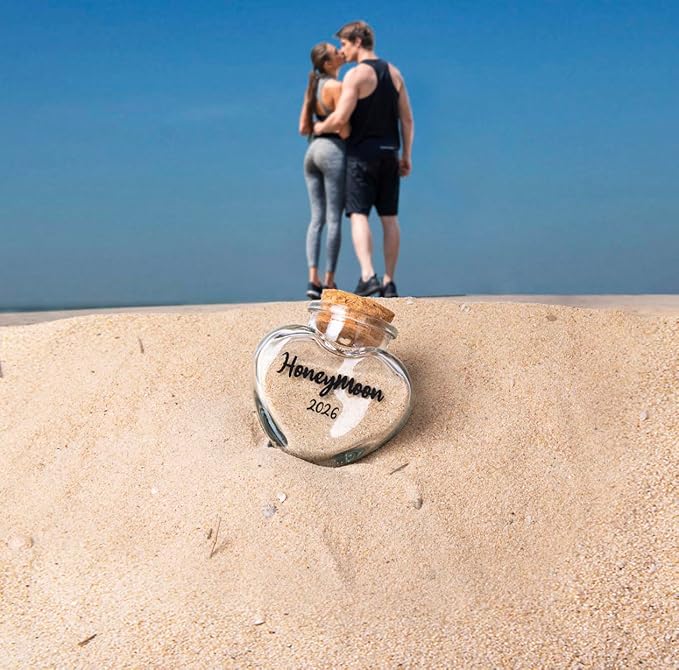 Honeymoon Sand Keepsake Jar 2026,Bridal Shower, Wedding, Engagement, Honeymoon, Travel Gift for Couples, Newlywed, Fiance(Gift Box Includes) - 40ml Heart Shape Glass