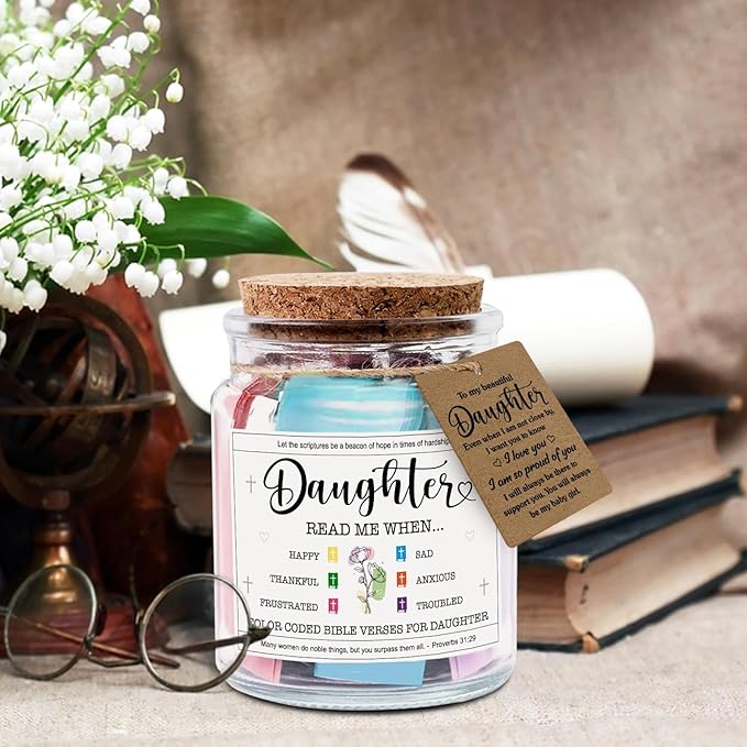 NewEleven Christmas Gifts for Daughter - Inspirational, Birthday Gifts For Daughter, Teen Girl, Adult Daughters - Daughters Birthday Gift Ideas From Mom, Dad - Bible Verse Jar