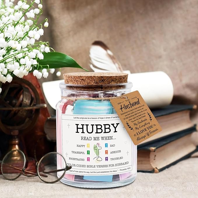 NewEleven Gifts For Husband - Husband Christmas Gifts, Christian Gift For Him, Husbands - Inspirational, Birthday Gift For Hubby From Wife, Her - Bible Verse Jar