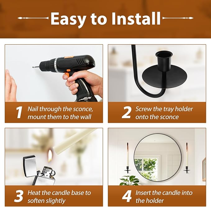 Candle Sconces Set of 2, Taper & Pillar Wall Candle Holder, 13.2 Inch Black Wall Sconces Set of Two, Decor for Entryway, Stair Corner, Living Room, Gifts for Men Women Mom or Dad