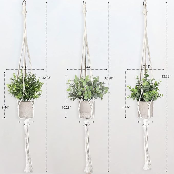 Artificial Plants 3 Pack Mini Fake Plants Fake Hanging Plants Artificial Decor with 3 Macrame Plant Hangers Decorative Plants Faux Hanging Plants Greenery Decor for Wall Kitchen Bathroom Home Office