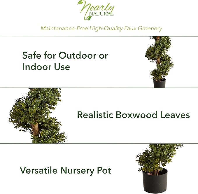 Nearly Natural 33in Artificial Boxwood Spiral Topiary Tree for Indoor Outdoor Entryway Decor