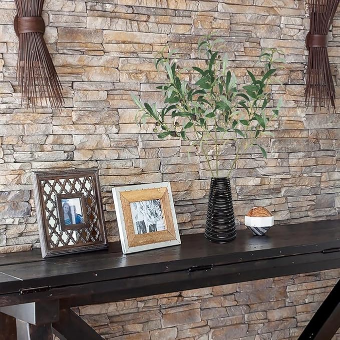 6pcs Artificial Plants Greenery Olive Branches Stems Fake Plants Green Leaves Fruits Branch Leaves for Home Office ndoor Outside DIY-Wreath Decor 28-Inch (6)