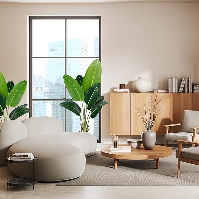 Artificial Bird of Paradise Plant 4Ft Fake Tropical Palm Tree with 8Trunks Faux Banana Leaf Trees in Pot for Home Indoor Outdoor Office Modern Decor Housewarming Gift(2Pcs)