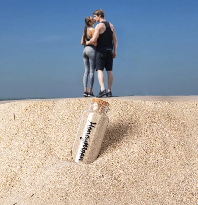 Honeymoon Sand Keepsake Jar, Bridal Shower, Wedding, Engagement, Honeymoon, Travel Gift for Couples, Newlywed, Fiance(Gift Box Includes) - 40ml Cylindrical Shape Glass