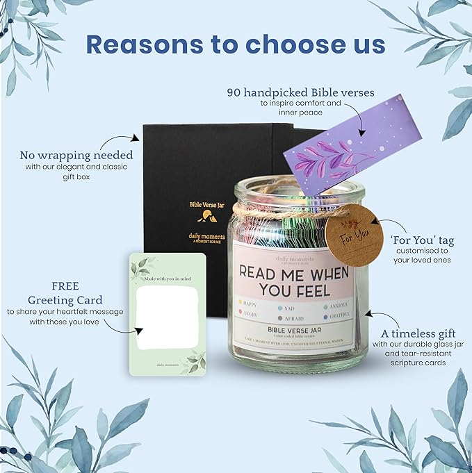 90 Day Bible Verse Jar for Women – Christian Gifts for Women Faith, Religious Baptism & Birthday Gifts for Mom, Inspirational Color Coded Bible Verses in a Jar, Read Me When Jesus Prayer