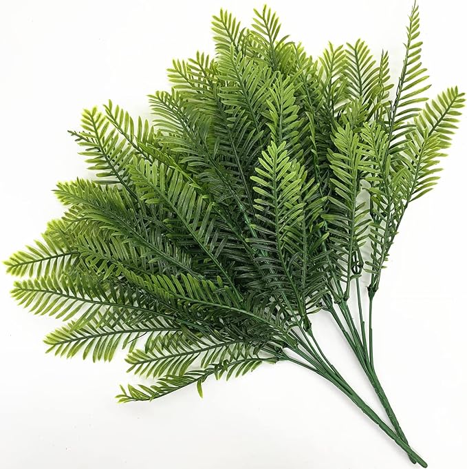 PASYOU Artificial Boston Fern Plants, Greenery Leaves Bamboo UV Resistant Fake Plastic Plant for Outdoors Indoor Hanging Planter Front Porch Garden Farmhouse Decoration 8 Pack