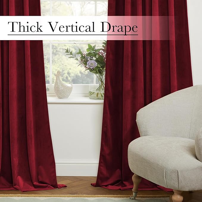 StangH Christmas Red Velvet Curtains Back Tab Room Darkening Thermal Insulated Window Drapes Home Theater Curtains Luxury Decor for Bedroom Living Room, W52 x L84, 2 Panels