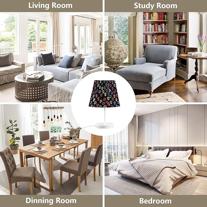 ALAZA Colorful Paw Print Black Stylish Decor Bedside Table Lamp with USB Port 3 Color Temperatures LED Desk Lamp for Bedroom Office S