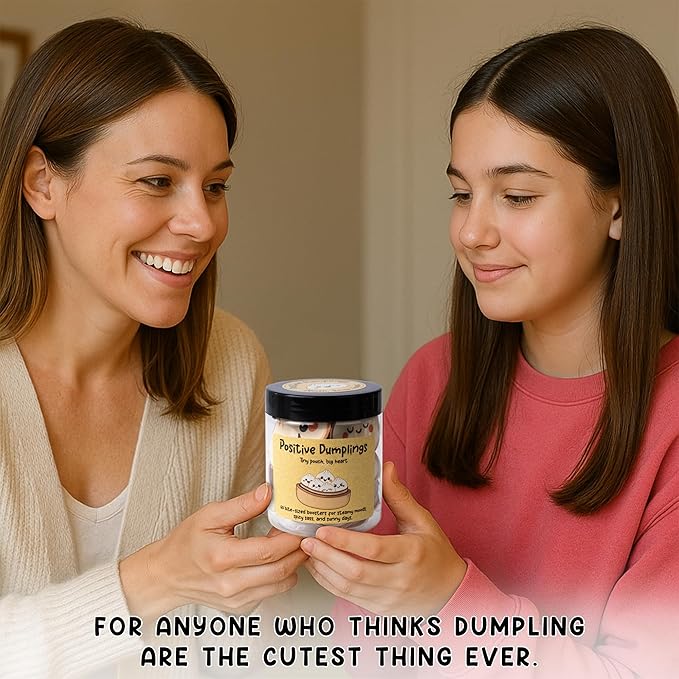 Positive Dumpling Jar โ 60 Funny Emotional Uplifting Support Dumplings Affirmation, Back to School Gifts for Students & Teachers, White Elephant Gifts, Funny Gift for Women, Teens, Tweens, Coworkers