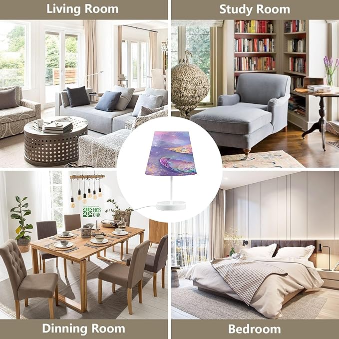 ALAZA Mermaid Galaxy Nebula Watercolor Starry Decor Bedside Table Lamp with USB Port 3 Color Temperatures LED Desk Lamp for Bedroom Office S