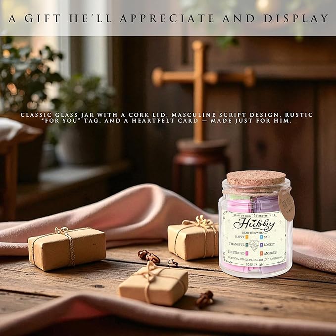 Bible Verse Jar for Husband – 92 Inspirational Scriptures by Emotion, Christian Gift from Wife to Hubby, Encouragement Jar for Men, Thoughtful Faith-Based Gift