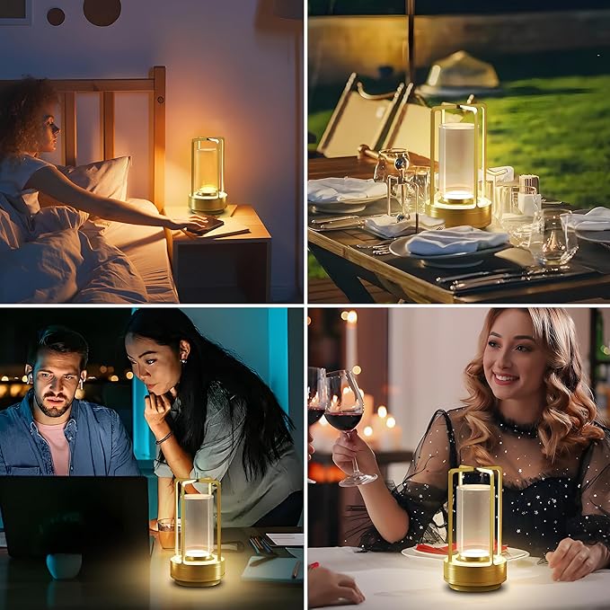 Cordless Portable Table Lamp-Rechargeable LED Lighting. Featuring 3 Adjustable Color Temperatures & Stepless Dimming Function, Battery-Operated Desk Lamp Adapts to Indoor/Outdoor Settings(Gold)