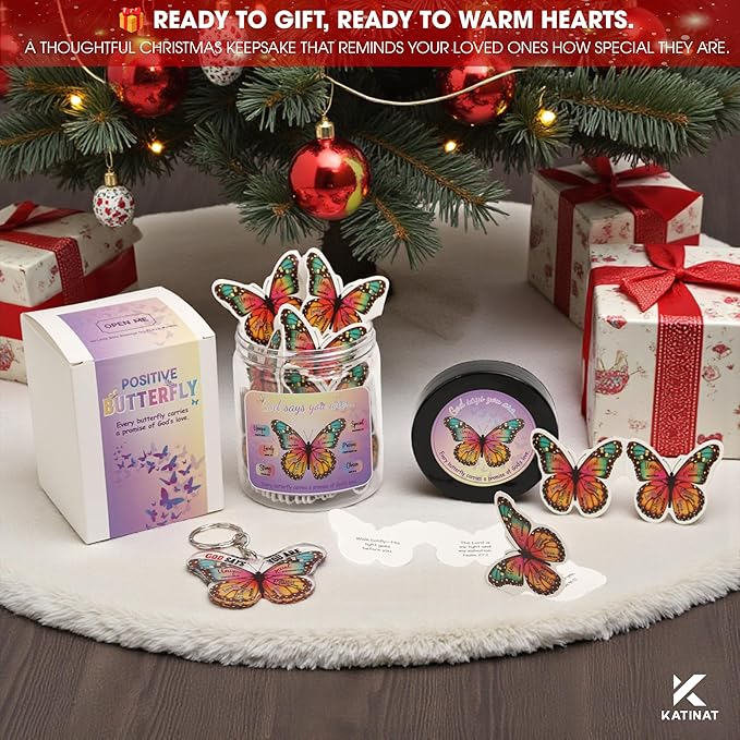 Positive Butterfly Bible Verse Jar – 60 Scripture Cards for Daily Encouragement, Christian Gifts for Women, Faith-Based Christmas Gifts, Inspirational Butterfly Cards with Keychain & Gift Box