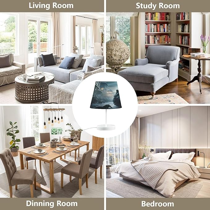 ALAZA Wolf Cityscape Decor Bedside Table Lamp with USB Port 3 Color Temperatures LED Desk Lamp for Bedroom Office S