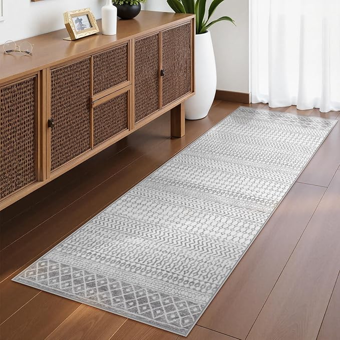 Washable Kitchen Rug Runner, 2'6''x8' Non Slip Washable Grey Long Runner Rugs, Low-Pile Non-Shedding Hallway Rug Carpet Runners for Entryway Kitchen Bedroom Bathroom