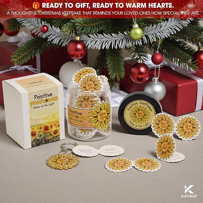 Positive Sunflower Bible Verse Jar – 60 Scripture Cards of Encouragement, Christian Gifts for Women, Religious Sunflower Notes, Inspirational Scripture Jar with Gift Box & Keychain