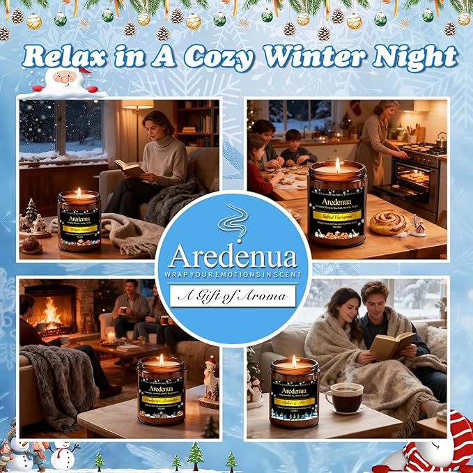 Winter Candles – Winter Clementine Candle | Holiday Scented Candles - Citrus Soy Candle for Odor Eliminator | Winter Christmas Gift for Women Men 7oz Jar with 50H Clean Burn & Long Lasting