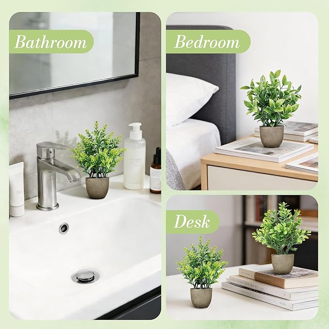 Der Rose 4 Pack Mini Artificial Plants Indoor in Pots Mixed Fake Plants Greenery Set for Bathroom Decor Shelf Counter Styling Office Desk Farmhouse Room Decor