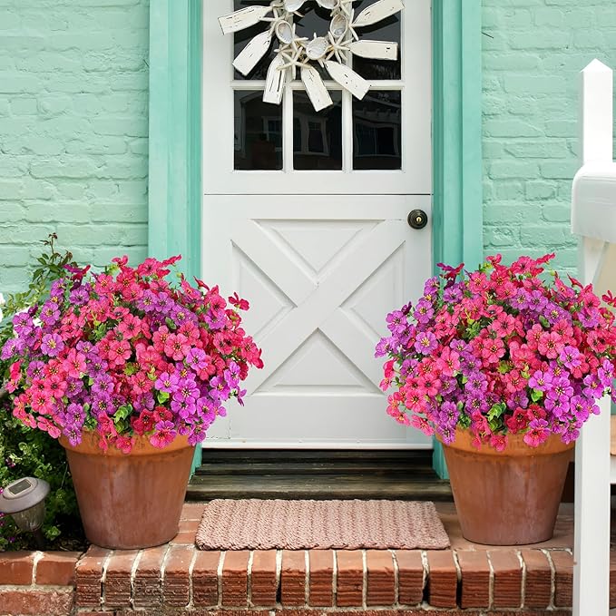 AGIRL 16 Bundles Artificial Flowers for Outdoor,No Fade Fake Plastic Flowers Faux Plants for Hanging Planters Decoration Indoor Outside Garden Porch Window Box Home Wedding