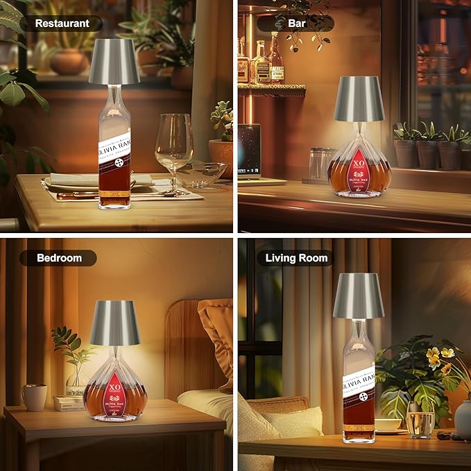 Wireless Bottle Lamp, 2026 New 3 Color Rechargeable Led Wine Bottle Lights for Bars Restaurants (Silver, 1PC)