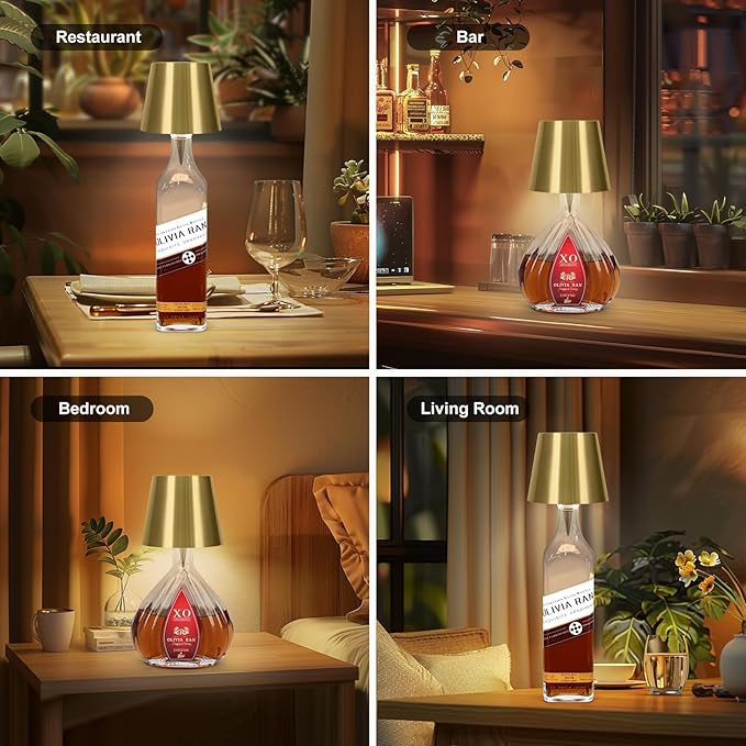 Wireless Bottle Lamp, 2026 New 3 Color Rechargeable Led Wine Bottle Lights for Bars Restaurants (Electroplated Gold Color, 1PC)
