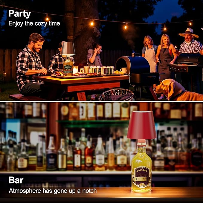 Wireless Bottle Lamp with 3 Color Temperatures, Rechargeable Stepless Dimming LED Lights for Liquor Bottles, Ideal for Bedroom, Restaurant, Bar - Brown