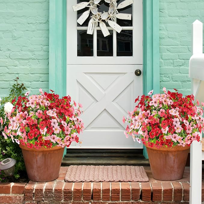 AGIRL 16 Bundles Artificial Flowers for Outdoor,No Fade Fake Plastic Flowers Faux Plants for Hanging Planters Decoration Indoor Outside Garden Porch Window Box Home Wedding