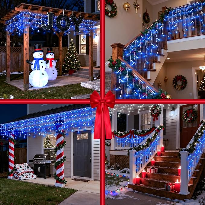 670 LED Christmas Lights Outdoor, 66ft Blue String Lights Indoor with 148 Drops 12 Modes, Dimmable Curtain Window Lights, Waterproof Twinkle Fairy Lights with Timer for Bedroom Christmas Decorations